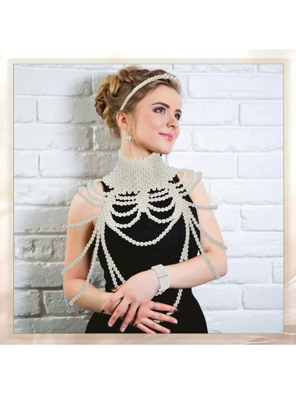 1920s Pearl Body Chain Set - Necklace, Headband, Earrings & Bag - Vintage Glam